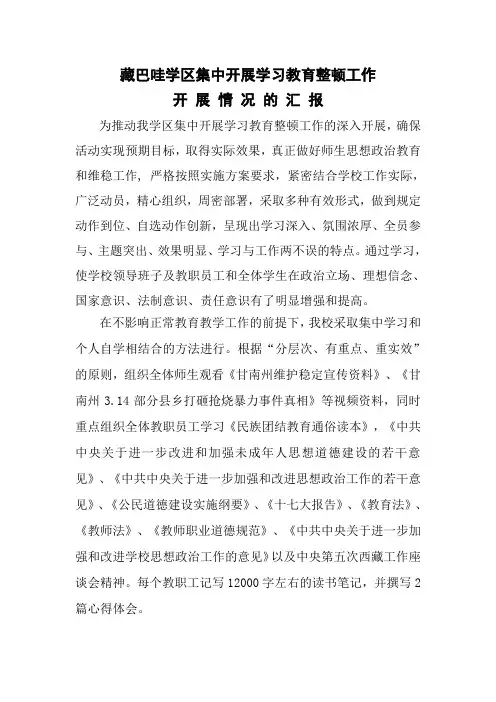 集中开展学习教育整顿工作的汇报