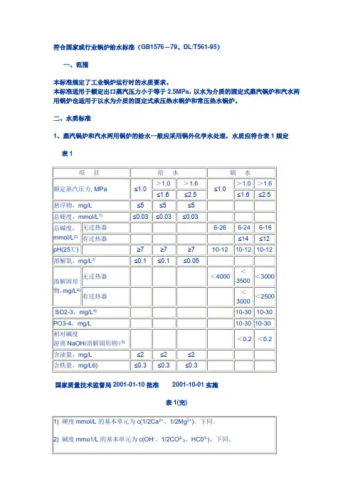 锅炉补给水水质标准