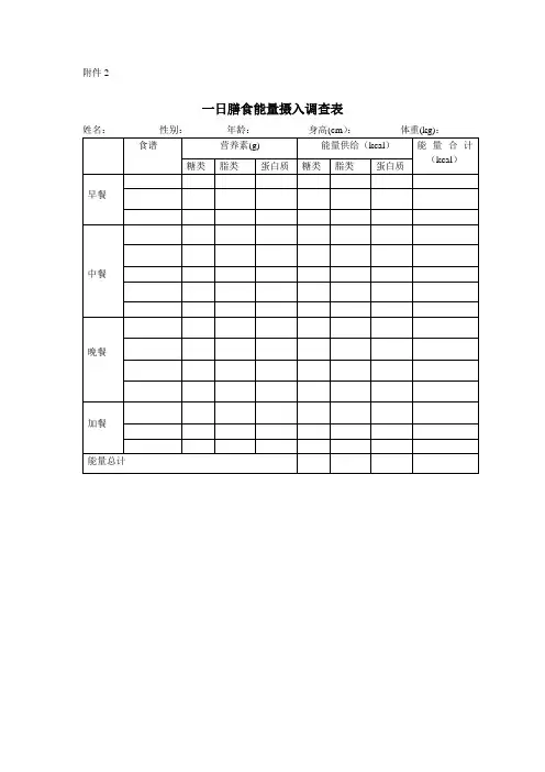 一日膳食能量摄入调查表