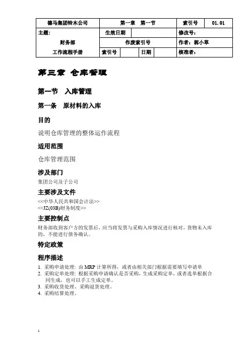 仓库管理制度和流程手册