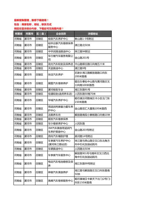 新版河南省漯河市召陵区汽车保养企业公司商家户名录单联系方式地址大全30家