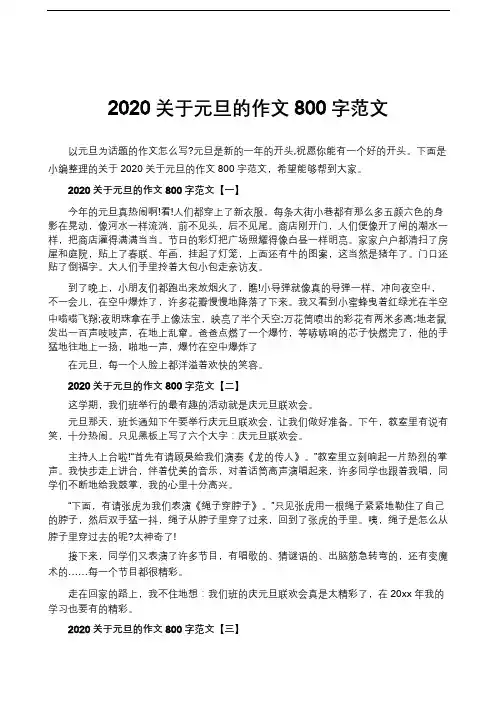 2020关于元旦的作文800字范文