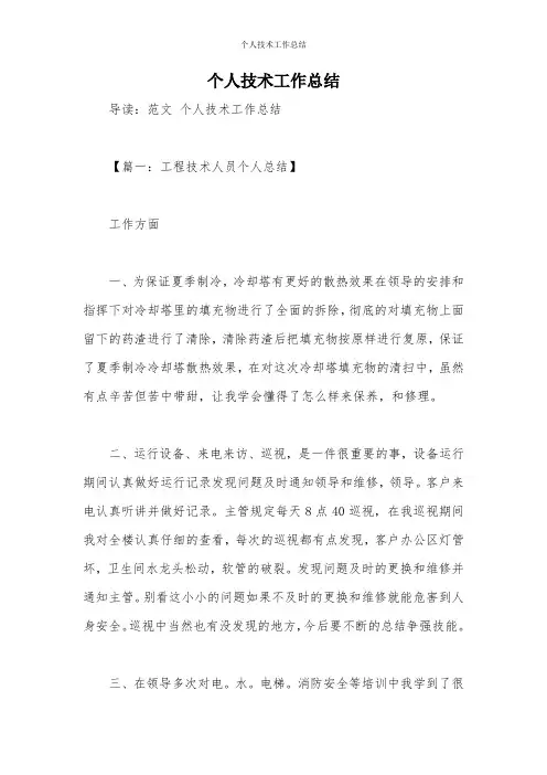 个人技术工作总结