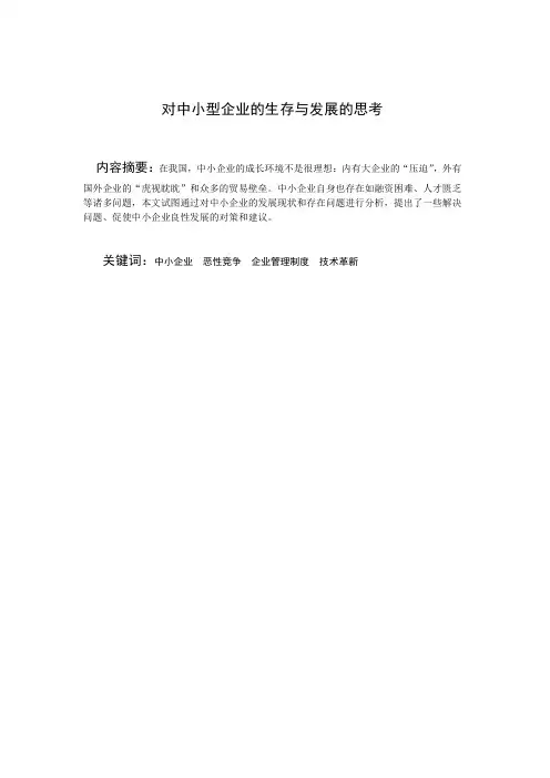 对中小型企业的生存与发展的思考