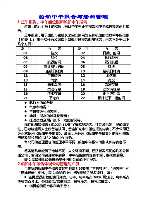 船舶中午报告与船舶管理