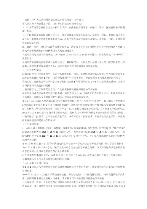 临床执业医师资格考试报名条件