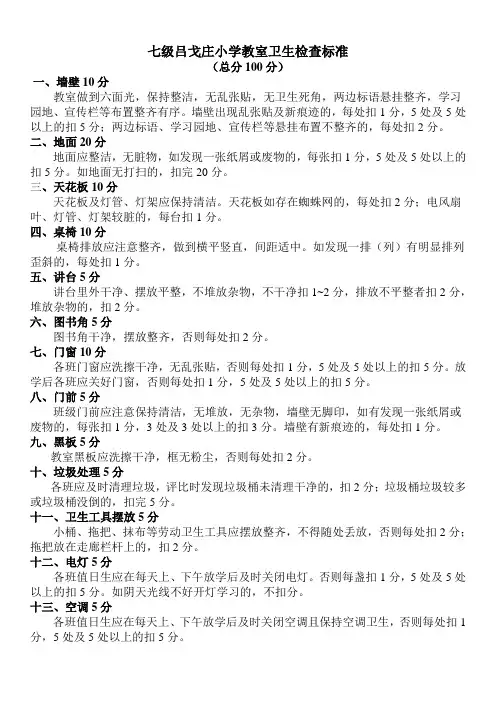 七级吕戈庄小学教室卫生检查标准
