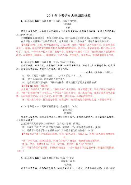 2018年全国中考语文试题分类汇编17：古诗词赏析