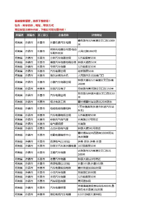 新版河南省许昌市长葛市汽车电器企业公司商家户名录单联系方式地址大全32家