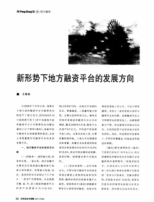 新形势下地方融资平台的发展方向