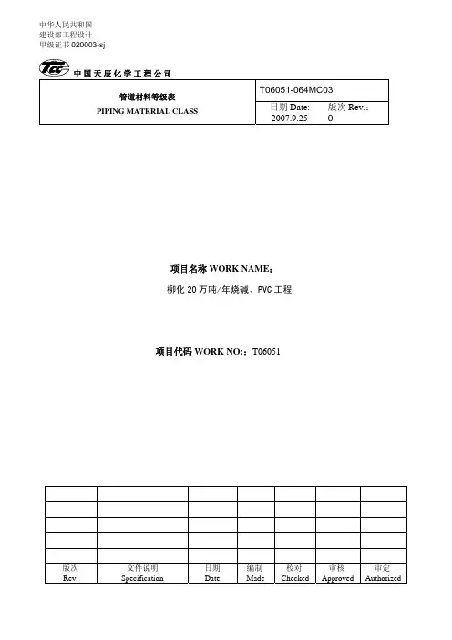 天辰院管道材料、压力等级表