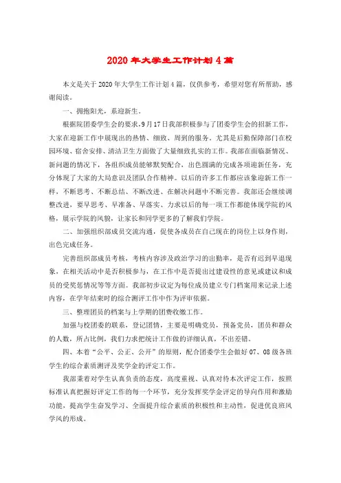 2020年大学生工作计划4篇