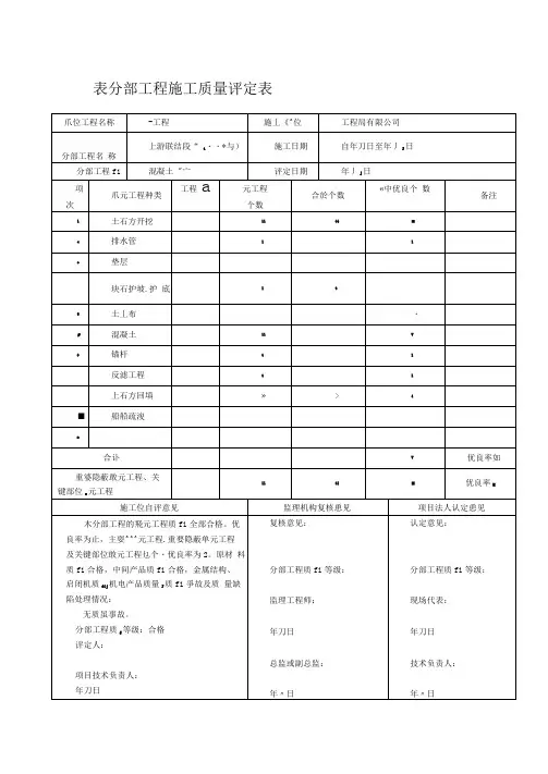 分部工程质量评定表(填写)