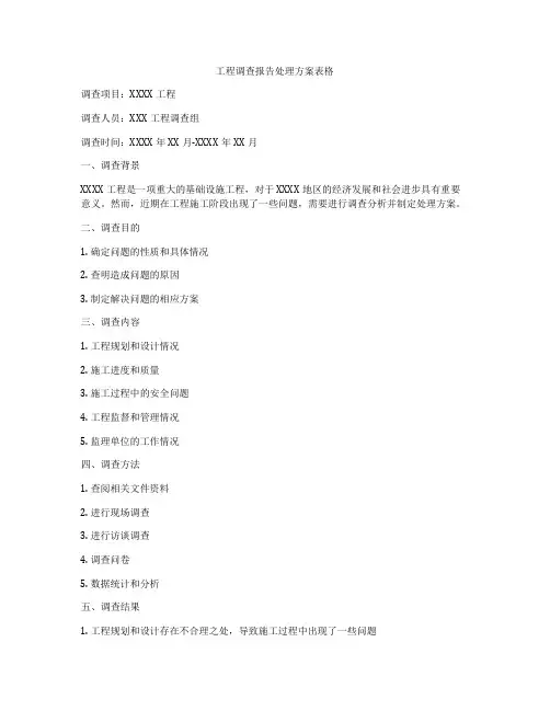 工程调查报告处理方案表格