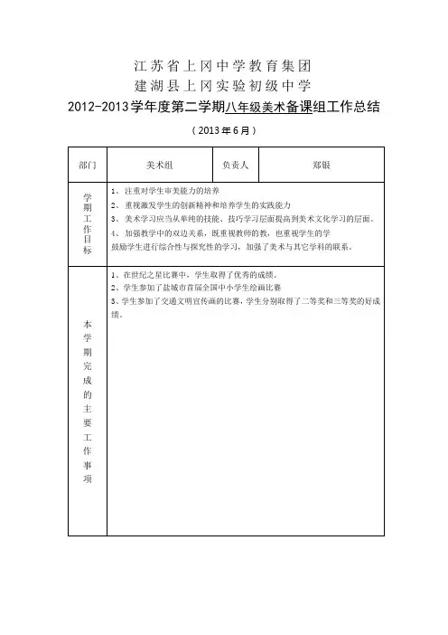 八年级美术备课组工作总结