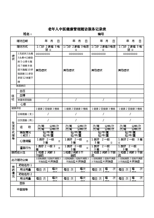 2013老年人中医健康管理随访表