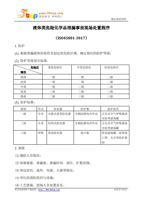 液体类危险化学品泄漏事故现场处置程序