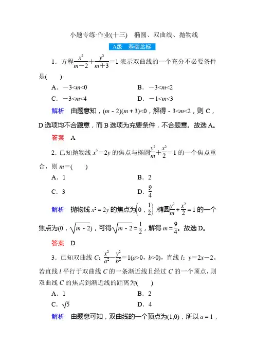 2019届高考数学二轮复习小题专练椭圆、双曲线、抛物线作业(全国通用)