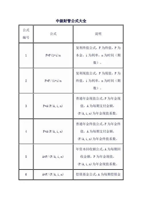 中级财管公式大全