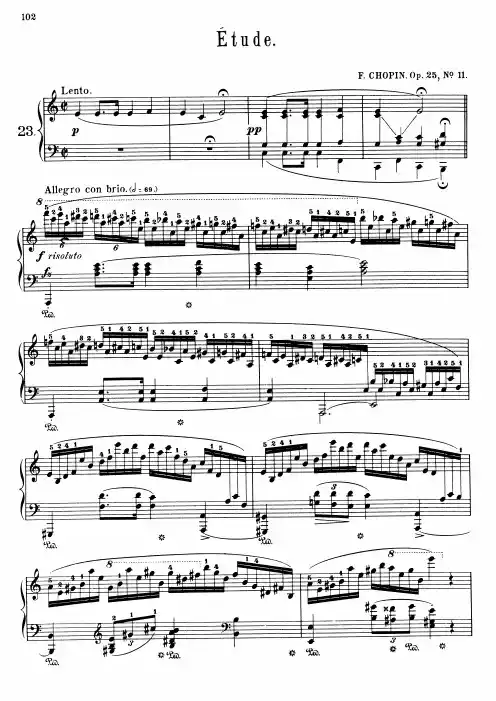 11137肖邦 冬风练习曲 第23首 钢琴谱 op.25 no.11带指法