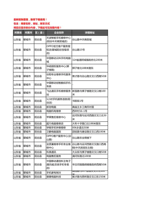 新版山东省聊城市阳谷县数码维修企业公司商家户名录单联系方式地址大全40家