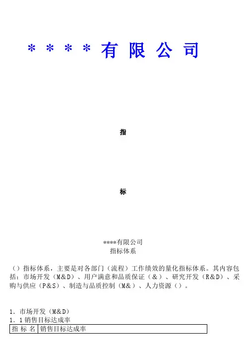 某公司KPI指标管理体系