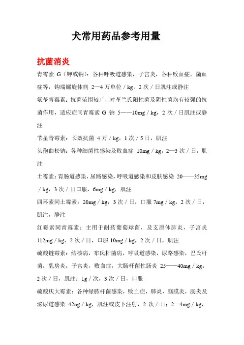 犬常用药品用法 用量