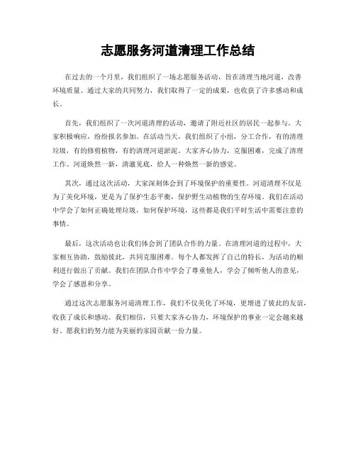 志愿服务河道清理工作总结