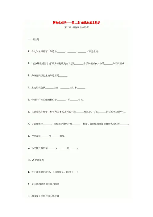 人体解剖生理学练习题第2章：细胞和基本组织