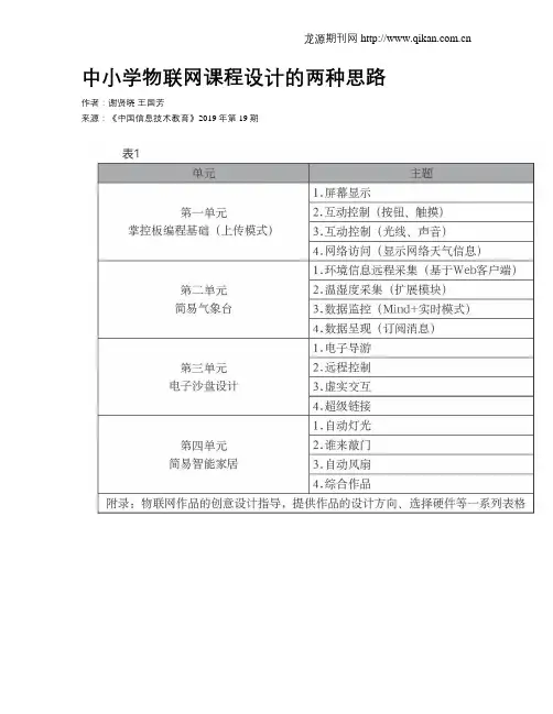 中小学物联网课程设计的两种思路