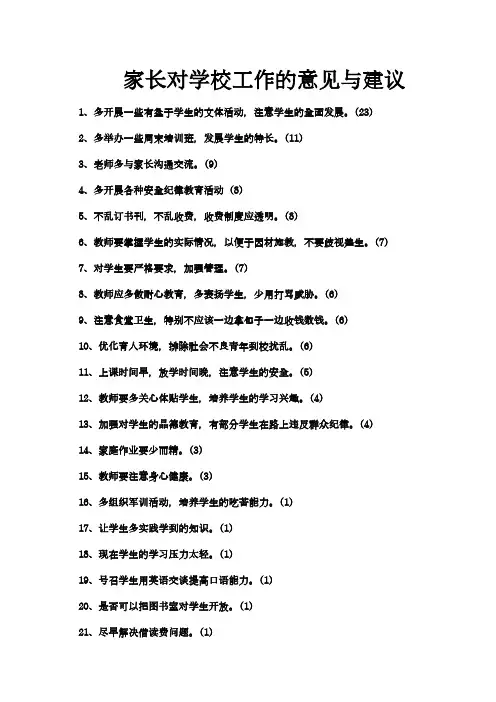 家长对学校工作的意见与建议