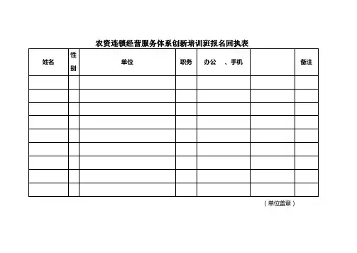 农资连锁经营服务体系创新培训班报名回执表