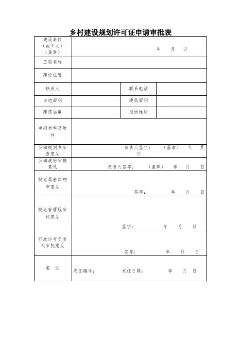乡村建设规划许可证申请审批表