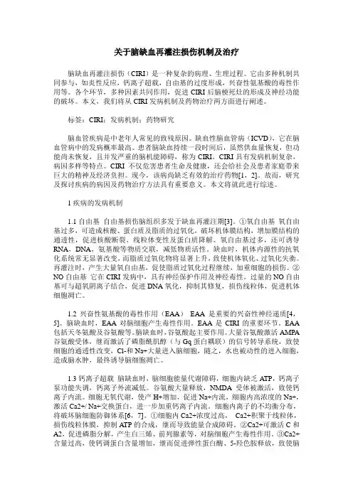 关于脑缺血再灌注损伤机制及治疗