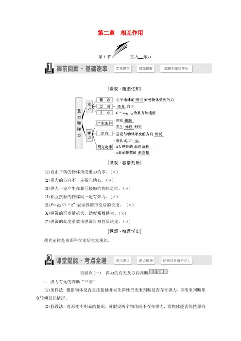 2019高考物理一轮复习学案：第二章相互作用 Word版含答案
