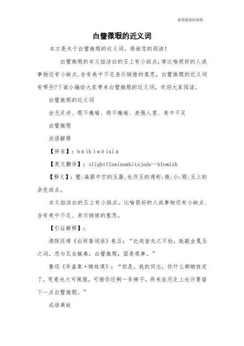 白璧微瑕的近义词