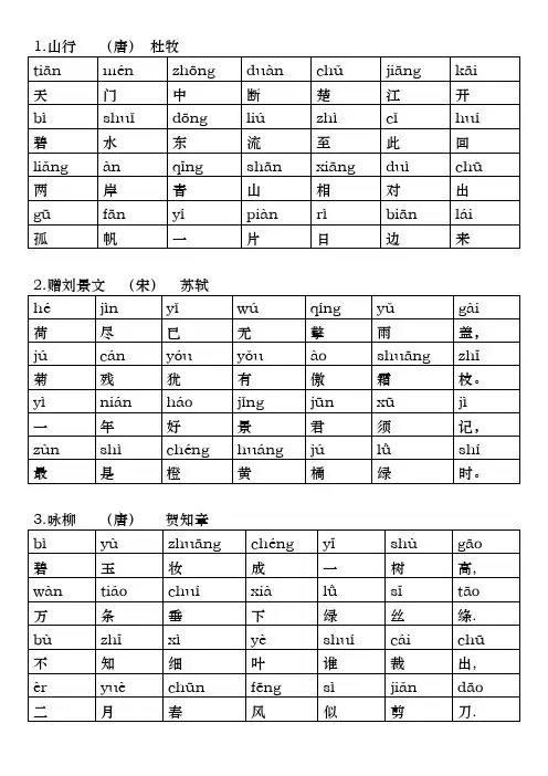 初中经典诗词(拼音版)