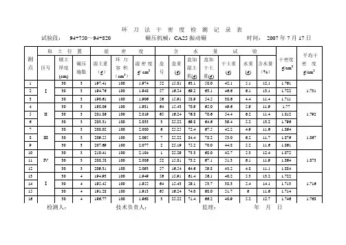 碾压试验环刀法记录