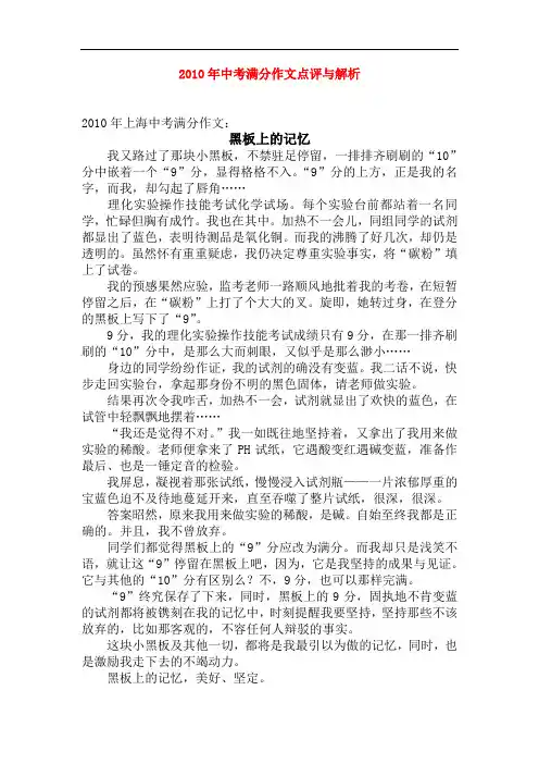 中考语文满分作文点评与解析