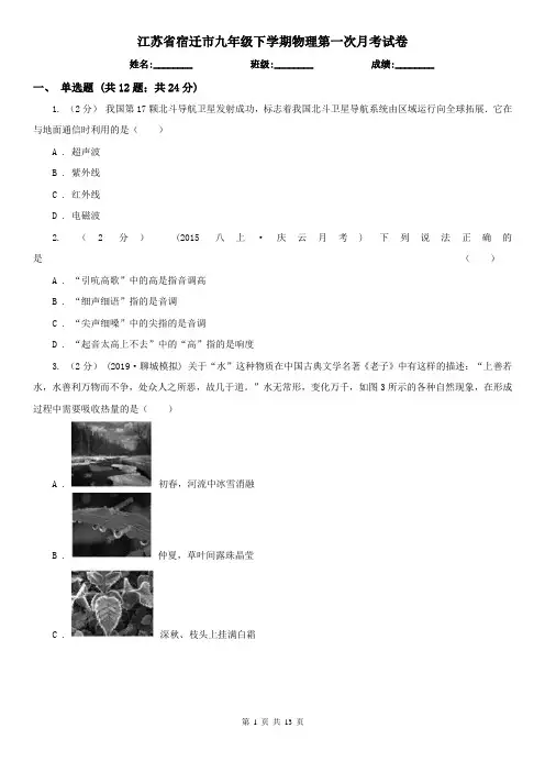 江苏省宿迁市九年级下学期物理第一次月考试卷