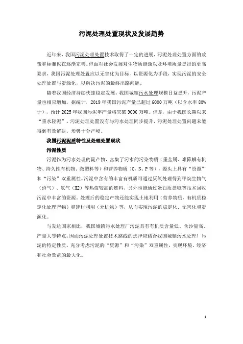 污泥处理处置现状及发展趋势