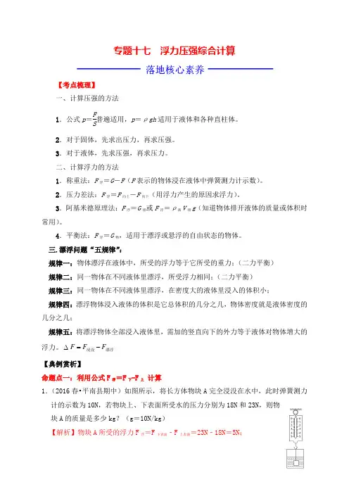 29.中考物理专题17  压强、浮力综合计算类题型