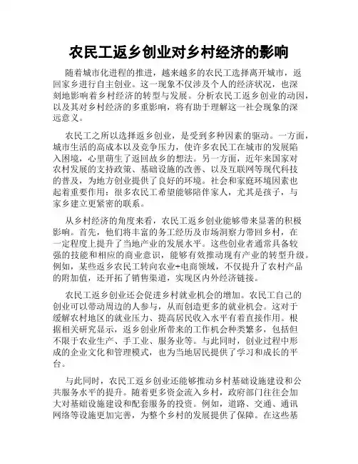 农民工返乡创业对乡村经济的影响