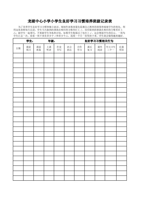小学生良好学习习惯培养班级记录表