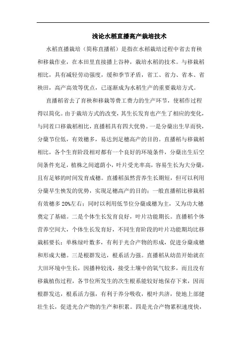 浅论水稻直播高产栽培技术