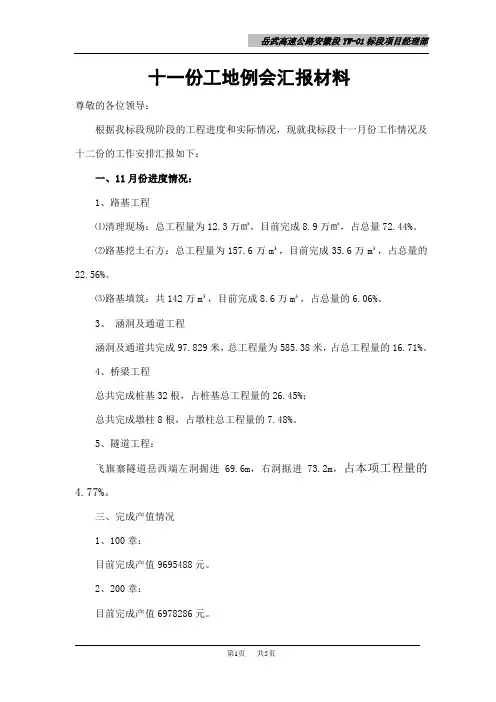 工地例会汇报材料 2