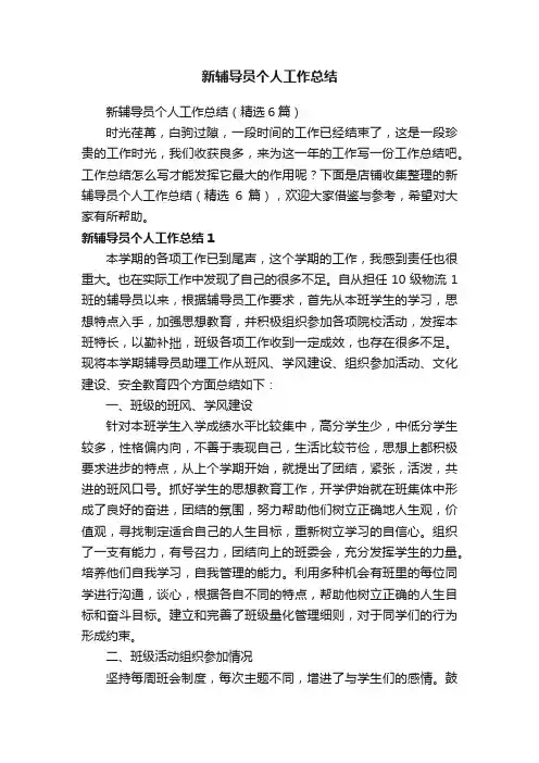 新辅导员个人工作总结