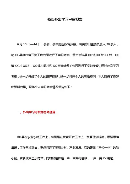 考察报告：镇长外出学习考察报告