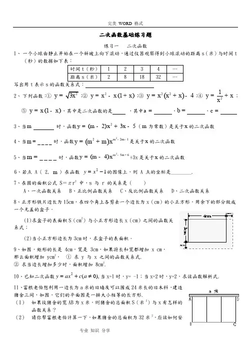 二次函数基础练习试题大全[含答案解析]