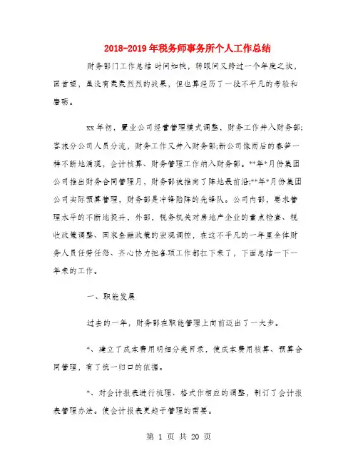 2018-2019年税务师事务所个人工作总结